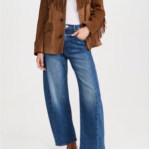 MOTHER JEANS. The Full Pipe Flood. Features a barrel leg and high rise.